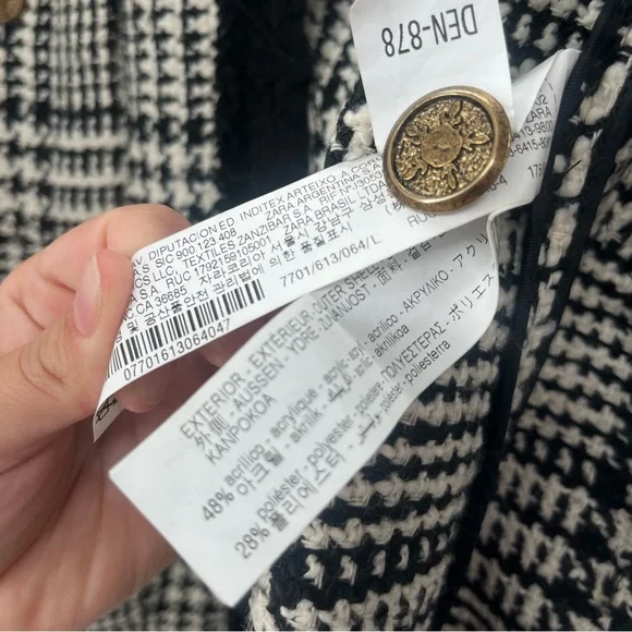Zara Tweed Black And White Blazer academia gold buttons old money classy - Picture 15 of 16